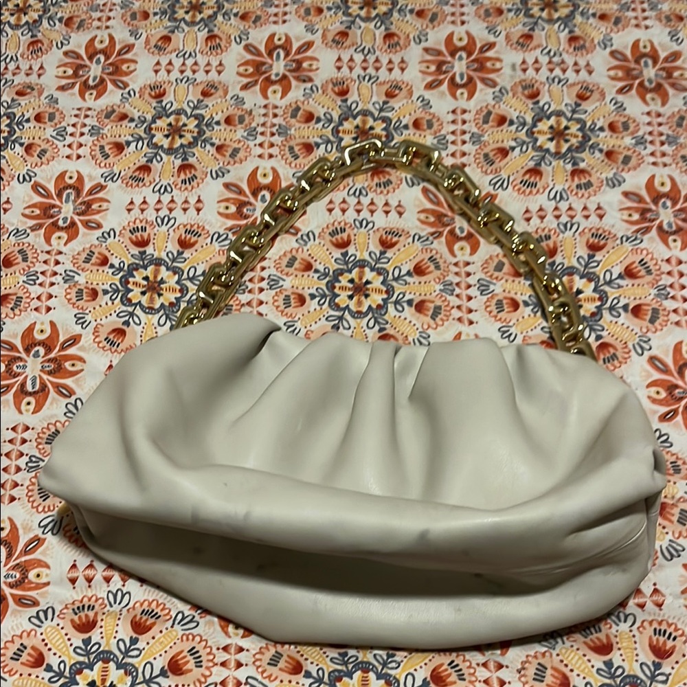 White Handbag with Gold Chain
